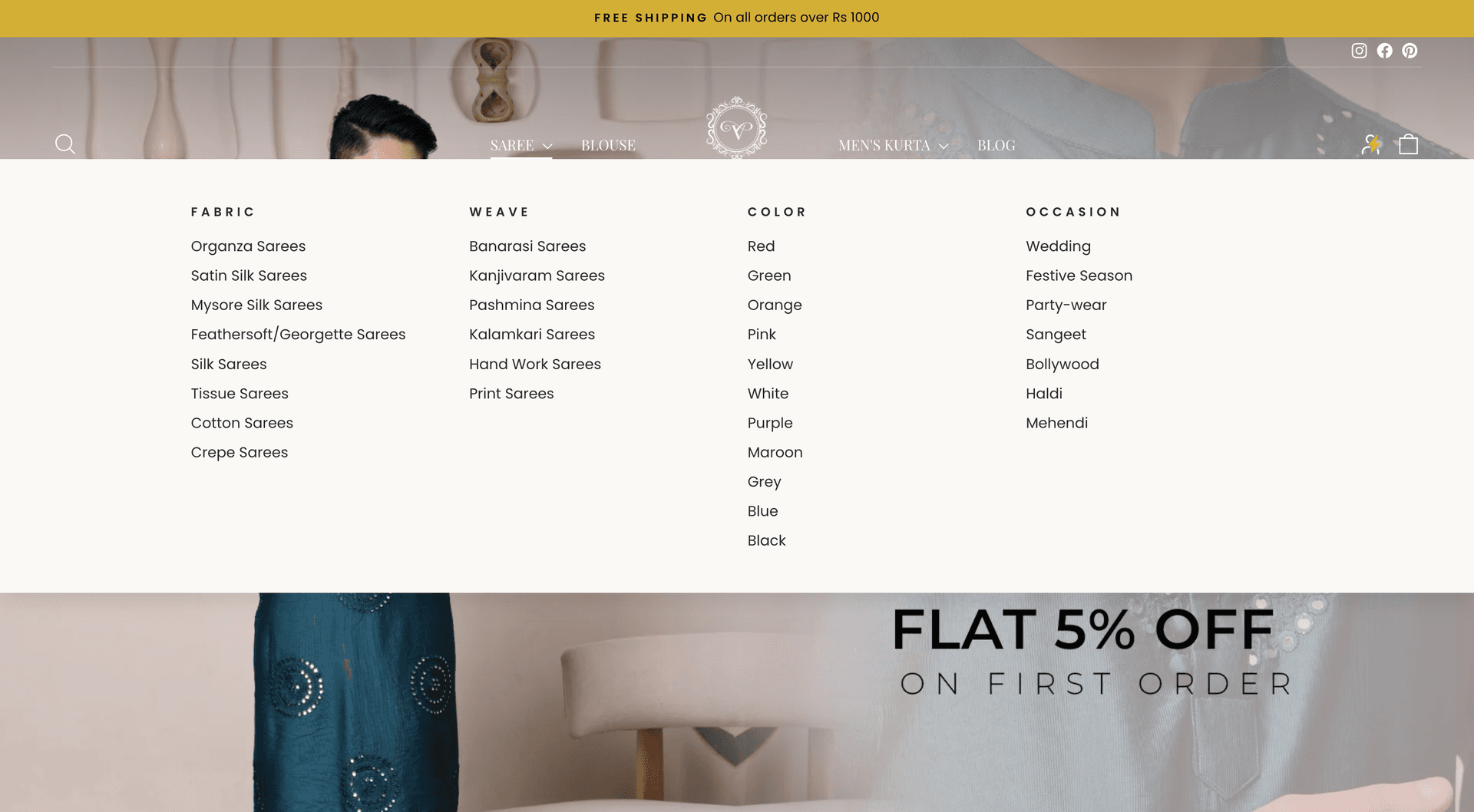 House of Vardha: Online Ethnic Fashion Store for Sarees & Indian Wear Menu