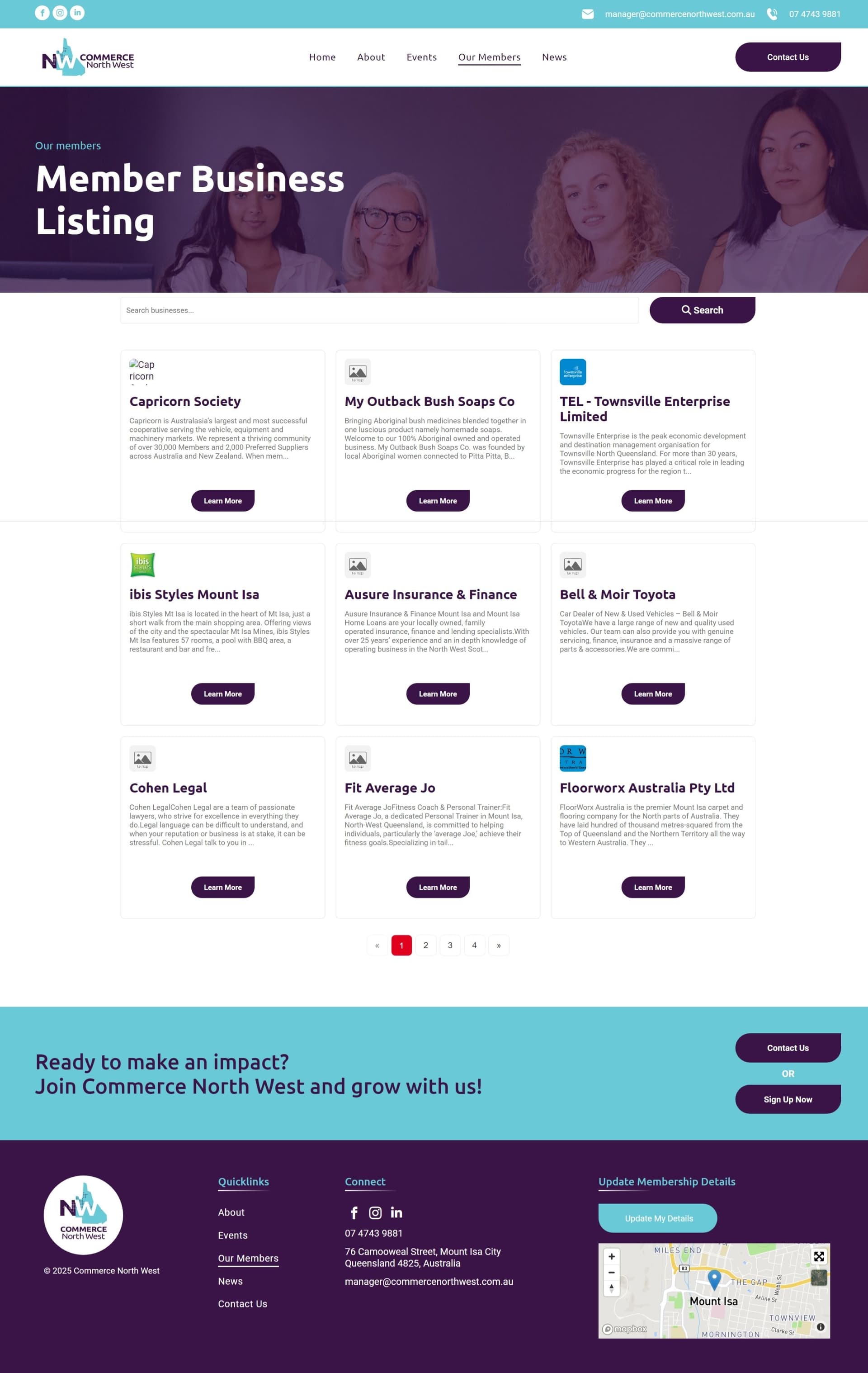 CommerceNorthWest – Regional Business Association Website for North West Queensland Member Listing Page