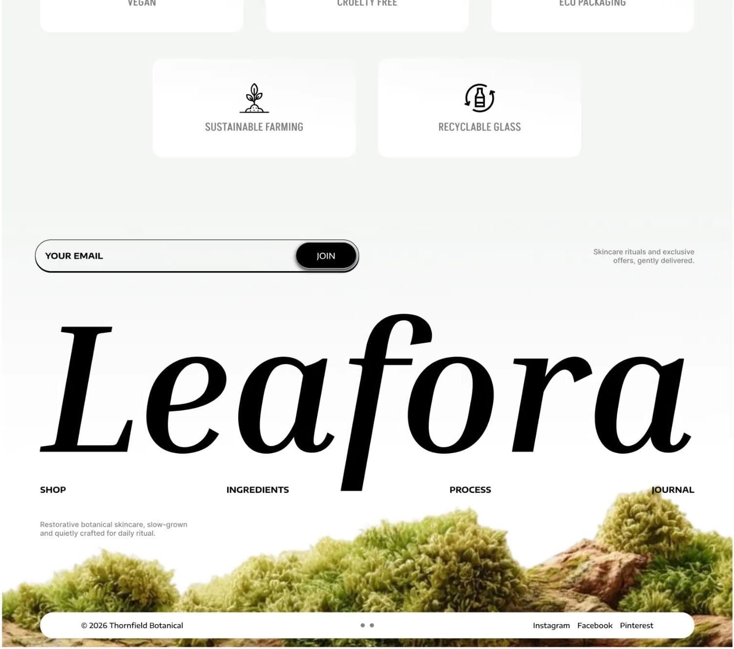 Leafora — Botanical Skincare E-Commerce Website Footer