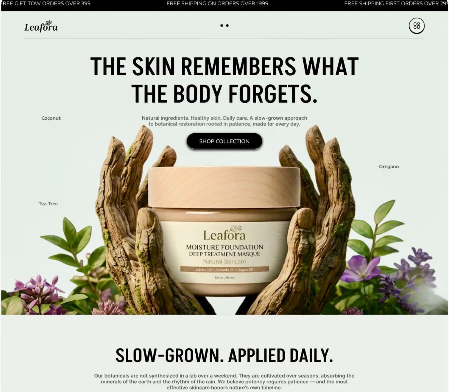 Leafora — Botanical Skincare E-Commerce Website Hero