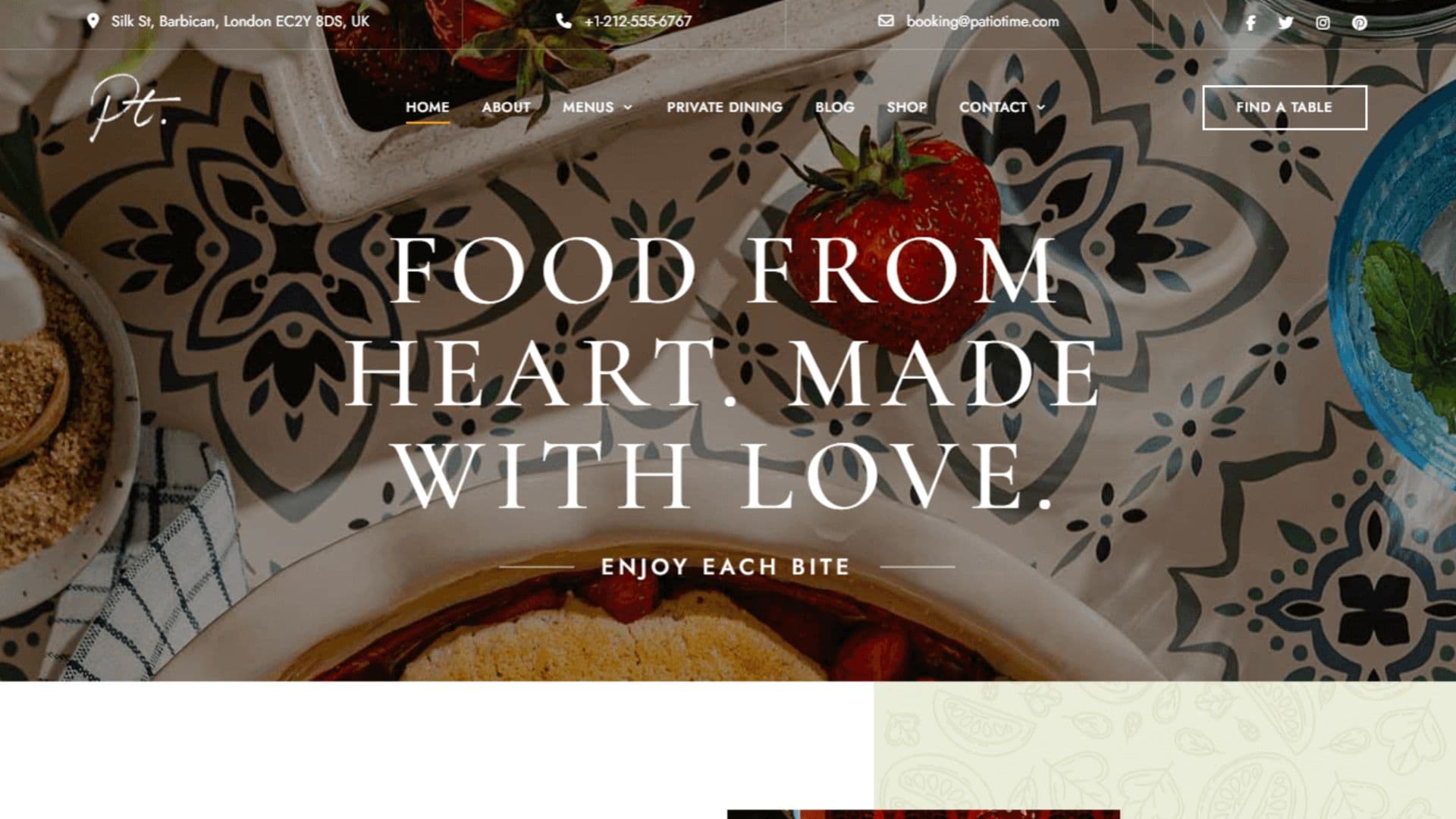 Patio Time Café: Website with Menu, Table Booking & Customer Feedback — Screenshot 1